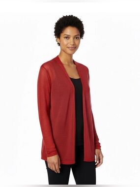 J. Jill Womens Love Linen Cardigan Sweater Coral Long Sleeve Open Front Knit